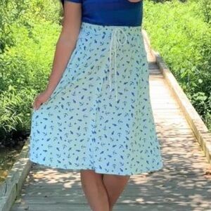 LuLaRoe • Aqua & Blue Nautical Large Anchor Marsha Midi Skirt • Size XL • EUC